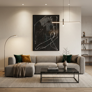 Handmade Abstract Black Oil Painting on <b>Canvas</b> Minimalist Line <b>Wall</b> Art Modern Contemporary Artwork for Living Room Home Decor - Product Image 3