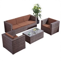 Canapé d'extérieur modulaire en rotin PE, résistant aux intempéries et aux UV, style ferme du milieu du siècle, pour jardin, cour et parc