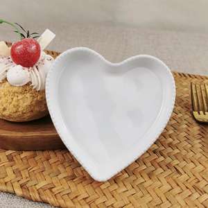 Piatto da Dessert a forma di cuore in ceramica di alta qualità da 10 cm 4 pollici per ristorante glassa bianca lucida con glassa cerchiata d'oro - Product Image 3