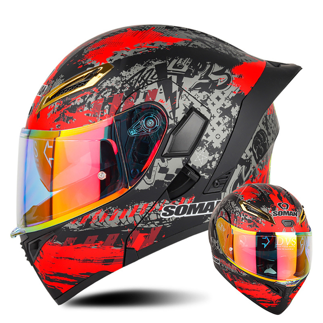 DOT Approved Men Motorcycle Helmet Dual Lens Flip up Helmets Vintage Retro Full Face Moto Helmet Double Lens Modular Helmet