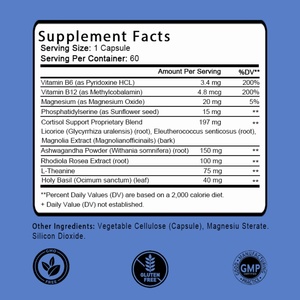 Complément de cortisol pour femmes, basilic sacré, ashwagandha, rhodiola, L-théanine, soutien de l'humeur, de la concentration et du sommeil, 60 capsules - Product Image 2