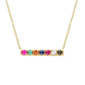 Gemnel Wholesale dainty 18kgp gold rainbow chain necklace silver jewellery