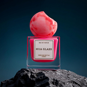 Custom Color Luxury Perfume Glass Inside Painting <strong>Pink</strong> <strong>Bottle</strong> Crimp Perfume Spray <strong>Bottles</strong> 50ml Cubic <strong>Bottle</strong> With <strong>Pink</strong> Resin Cap - Product Image 1