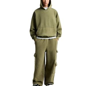 Survêtements personnalisés pour hommes, sweat-shirt à capuche, poids lourd, surdimensionné, épaules tombantes, pantalon cargo, 100% coton, survêtements décontractés vierges - Product Image 4