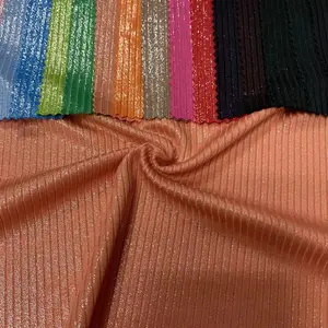 China supplier polyester spandex shiny glitter foil print knitted ribbed sweater rib fabric for garment