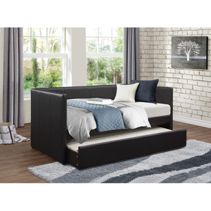 Modern Chenille Upholstered Three Seat Sectional <b>Sofa</b> <b>Bed</b> with Trundle Black Wooden Frame for Living Room Furniture - Product Image 1