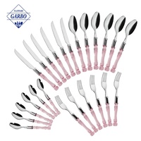 Service de table royal 2022, 16 pièces, 24 pièces, couverts complets, couleur rose personnalisée, manche en plastique, couverts en acier inoxydable, cuillère de table