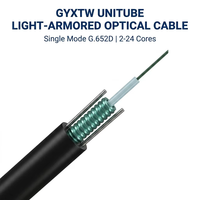 Câble à fibres optiques SWOT GYXTW SM G652D 2-24 fibres, câble extérieur légèrement blindé, fils en acier, gaine en PE, bobine en bois
