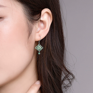 Natural <b>emerald</b> blue water Chinese knot earrings, S925 silver set with ice-grade jadeite earrings for women, pendant earrings - Product Image 4