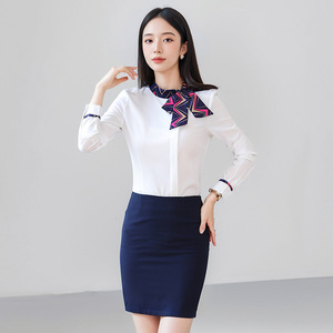 Black Pencil Dress With Red Trim Bow Neckline Long Sleeve Professional Career Dress For Women - Product Image 3