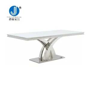 Высокое качество Роскошный Прочный из нержавеющей стали основание и стеклянный Верхний прямоугольник Банкетный обеденный стол