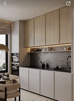 Meuble de cuisine îlot Allure Villa Project en kit avec panneau de porte en bois, évier à surface vitrée, charnières et 5 tiroirs, design moderne