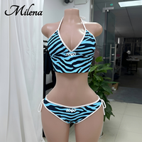 Ensemble bikini deux pièces sexy pour femme avec logo personnalisé et imprimé animal, séchage rapide, respirant, en Spandex/Polyester, débardeur à col en V, maillot de bain de plage