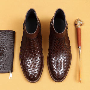 Bottes à lacets en cuir véritable pour hommes, de haute qualité, à semelle épaisse, style britannique, décontractées et professionnelles, avec semelle extérieure en caoutchouc - Product Image 4