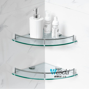 Étagère d'angle <span class=keywords><strong>murale</strong></span> moderne en acier inoxydable durable et <span class=keywords><strong>verre</strong></span> trempé, écologique, pour salle de bain, cuisine, lavabo, maison, hôtel - Product Image 2