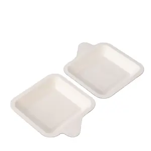 Trắng 4-Inch Mía Bã Mía Sợi Tấm Tự Nhiên Bánh Tấm Salad Món Khai Vị Nhỏ Dùng Một Lần Giấy Nguồn Cung Cấp Bên Bộ Dụng Cụ