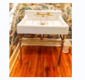 Lavabo de salle de bain Console en laiton avec trou de robinet unique Lavabo lavabo structure en acier peinture dorée pieds de meubles 2024 nouveau style - Product Image 6