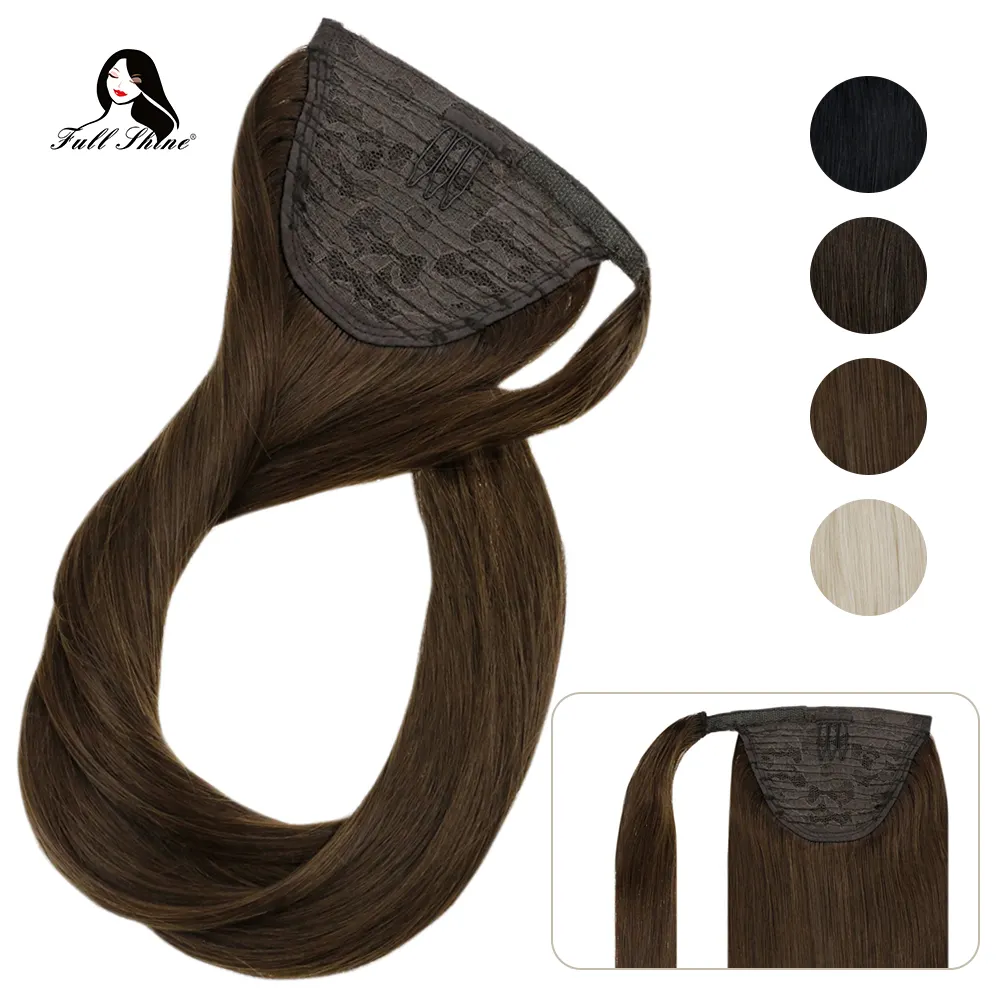 Full Shine Straight Ponytail Hair #4 Dark Brown Invisible Human Hair Ponytail Extension