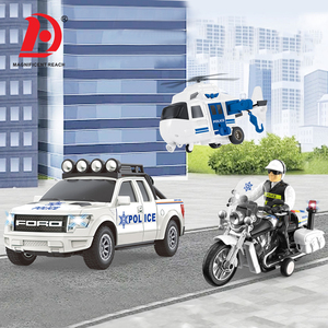 Ensemble de jeu de véhicules de police à inertie, ensemble de voitures de sauvetage urbain avec moto de police, hélicoptère, camionnette et figurines de policiers - Product Image 1
