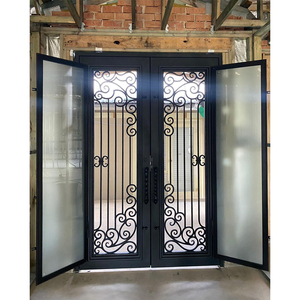 Portes françaises en fer forgé <span class=keywords><strong>d</strong></span>'usine avec écran en maille pour maisons <span class=keywords><strong>D</strong></span>écoration de <span class=keywords><strong>porte</strong></span> <span class=keywords><strong>d</strong></span>'<span class=keywords><strong>entrée</strong></span> <span class=keywords><strong>d</strong></span>'<span class=keywords><strong>entrée</strong></span> finie enduite de poudre rustique - Product Image 3