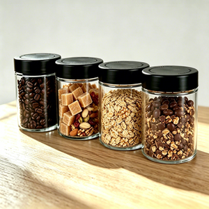 Stoples Penyimpanan PET Transparan Dengan Tutup Hitam Kedap Udara, Wadah Plastik Food Grade MI0.8 untuk Biji Kopi, Kacang, Camilan, Makanan Kering, Logo Custom - Product Image 1