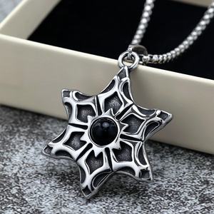Collier Pendentif Étoile de David en Acier Inoxydable Personnalisé, Charme Onyx Noir Rétro Gothique Hip Hop, Bijou Amulette, Cadeau Homme Occulte - Product Image 3