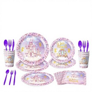 Vaisselle de fête sur le thème du château violet CHMH, 80-100 pièces, vaisselle en papier, décoration d'anniversaire - Product Image 4