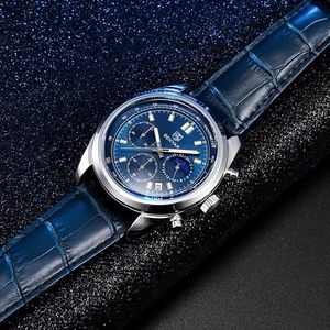 Montre-bracelet classique de luxe pour homme, chronographe à quartz 3 aiguilles 6 affichages, phase de lune, calendrier, étanche, bracelet en cuir, pour affaires - Product Image 6