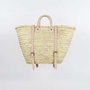 Sac à dos de marché en paille magnifiquement fait main avec poignées en cuir - Product Image 1