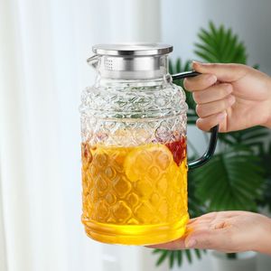 Haitang Glass Cooling Water Kettle Set With Lid 1 Pot 4 Cups Classic Engraved Dishwasher Safe Party <b>Dinnerware</b> - Product Image 5