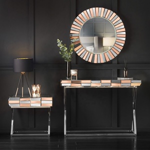Table <span class=keywords><strong>console</strong></span> de luxe <span class=keywords><strong>en</strong></span> <span class=keywords><strong>verre</strong></span> miroir blanc <span class=keywords><strong>en</strong></span> forme de O pour le salon - Product Image 6