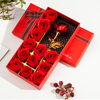 Groothandel Valentijnsdag Kunstmatige Gouden Rozen Bloemen Handzeep Bloemen Cadeaubox