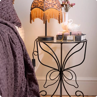 Mesa Auxiliar Redonda de Hierro Forjado Negro con Diseño de Mariposa Monarca para Sala de Estar, de Fábrica de Muebles China