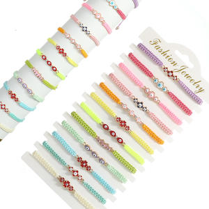 Prezzo di fabbrica all'ingrosso 3 fiori di smalto braccialetto malocchio tessuto a mano bracciale regolabile malocchio set braccialetto - Product Image 6