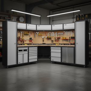 Fervi Modular Workshop Furniture A007L Corner Unit With Pegboard And Drawers For <b>Tool</b> <b>Storage</b> - Product Image 3