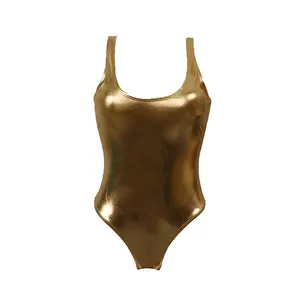 热卖性感反光泳衣一体式金银面料金属泳衣女性2023