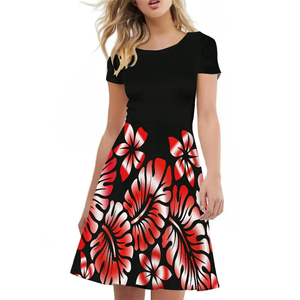 Robes décontractées à manches courtes <span class=keywords><strong>pour</strong></span> femmes polynésiennes Dropshipping Tribal Clothing Print Custom Slim Retro Dress Ladies Samoan Tahitian - Product Image 3