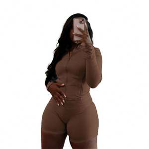 Vente chaude Piezas Conjun à veste et short zippés à manches longues pour femmes ensemble de vêtements de sport deux pièces pour femmes vêtements d'été - Product Image 3