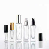 Fournisseurs de flacons de parfum en verre carré transparent rechargeables avec bouchon à vis de 10 ml, 15 ml, 20 ml, 30 ml, vaporisateur atomisateur pour les gouttes pour les yeux