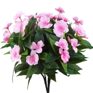 Flores artificiales <span class=keywords><strong>Impatiens</strong></span>, arbustos, Rosa flores de seda, ramo verde para Patio, césped, jardín, maceta, cesta colgante, decoración de porche - Product Image 1