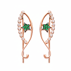 Emerald Stone Star White CZ Eye Design <b>Cuff</b> Earring 925 Sterling <b>Silver</b> Jewelry Wholesale Turkish Handmade <b>Silver</b> - Product Image 2