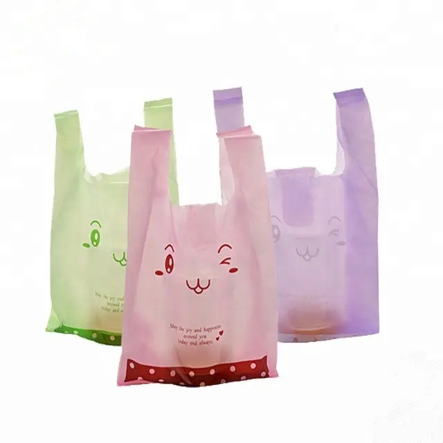 Pabrik hdpe ldpe tas belanja Supermarket promosi Biodegradable tas pembawa kaus tas plastik dengan pegangan