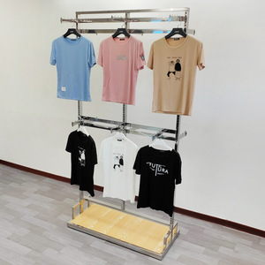 Expositor de <span class=keywords><strong>Ropa</strong></span> Moderno de Acero Inoxidable Personalizado, Estante para Colgar <span class=keywords><strong>Ropa</strong></span> de Supermercado, Doble Capa, Multicapa, Independiente - Product Image 1