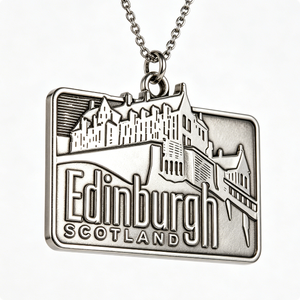 Pin Metálico de Recuerdo de Edimburgo, Escocia, Plateado, Rectangular, con Diseño en Relieve del Paisaje Urbano, Aleación de Zinc Fundida a Presión - Product Image 2