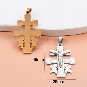 Grand pendentif croix en acier inoxydable, pendentif de prière d'ange pour hommes et femmes, bijoux vintage couleur argent/or, cadeau - Product Image 3