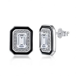 Dylam High Quality 925 Sterling Silver Rhodium Plated Emerald Cut Moissanite Diamond Rectangle Enamel 5A Zirconia <b>Stud</b> Earrings - Product Image 1