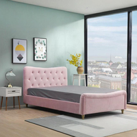 Lit plateforme moderne de style mid-century, simple et luxueux, rose, pour chambre d'hôtel, avec rangement, écologique, pliable, taille complète