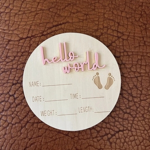 Targa rotonda in legno moderno fatto a mano "ciao mondo" in stile artigianale come scatola regalo per la casa carta delle pietre miliari del bambino - Product Image 2