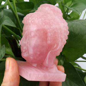 Statues de Bouddha en cristal artisanal, sculptées en pierre naturelle, quartz rose, statue de tête de Bouddha en cristal de guérison, figurine - Product Image 3