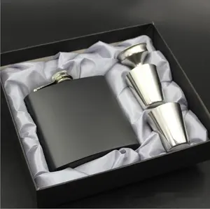 Matte Black Hip Flask Set Engraved on the Hip Flask 8oz Stainless Steel Liquor Flagon with Screw Down Lid with 2 Mugs and Funnel